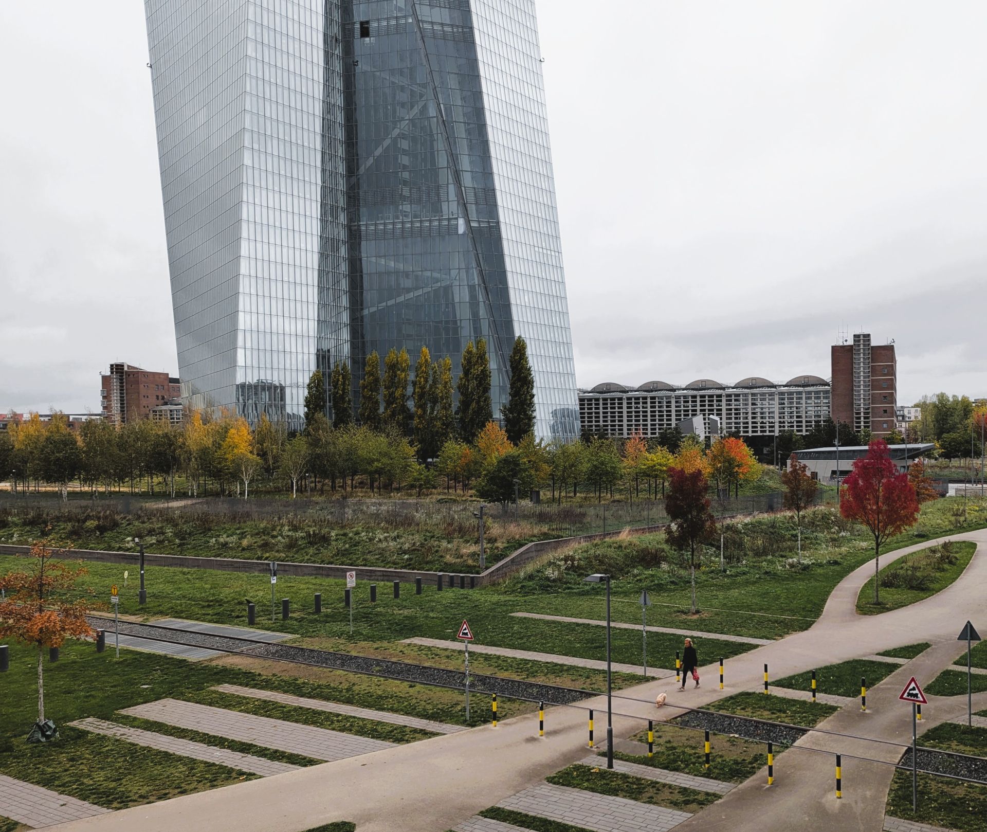 Die Europäische Zentralbank an einem regnerischen Herbsttag.